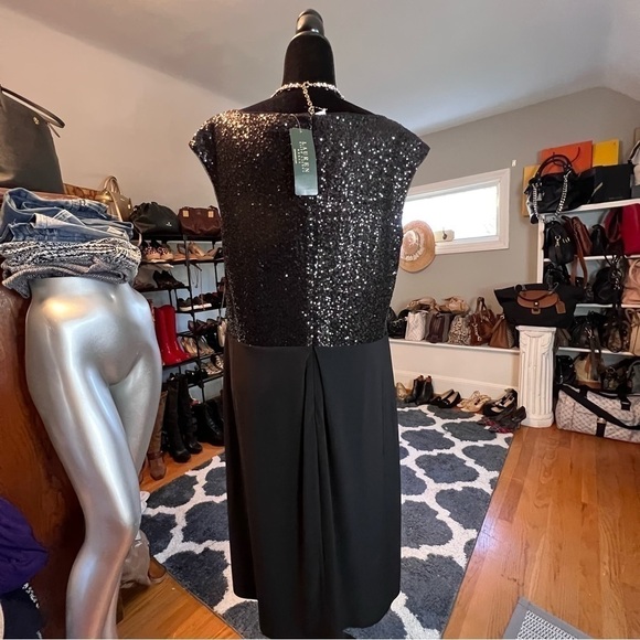 NWT Lauren Ralph Lauren Women Plus Black Sequin Formal Dress Sleeveless Size 18W - Picture 4 of 10